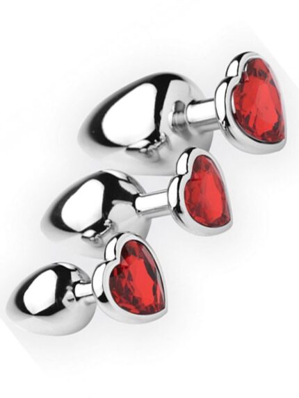 Kalp Mücevherli Çelik Anal Plug 3'lü Set