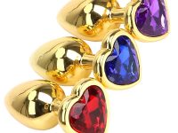 Kalp Mücevherli Çelik Gold Anal Plug 3'lü Set