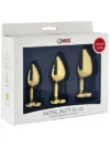 Kalp Mücevherli Çelik Gold Anal Plug 3'lü Set