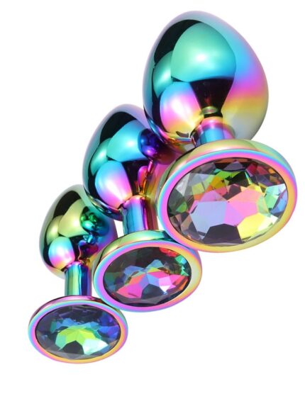 Kalp Mücevherli Çelik Gold Anal Plug 3'lü Set