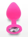 Silikon Yumuşak Dokulu Taşlı Anal Plug Medium Pembe - Görsel 2